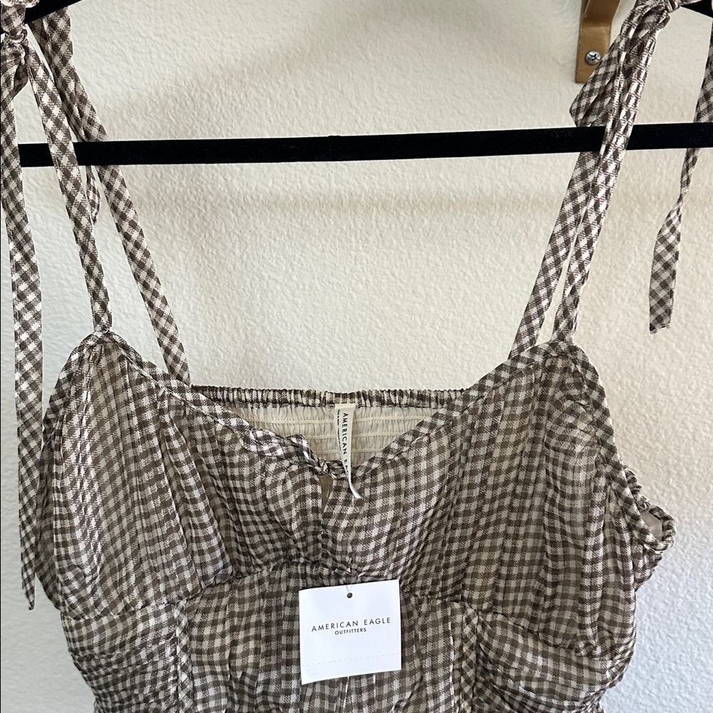 American Eagle Plaid Tie Front Tank Top - Picture 2 of 9